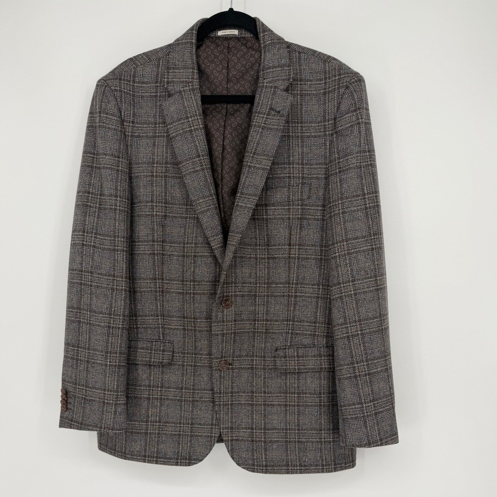Joseph Abboud Houston Soft Wool Sport Coat 42R Lanificio di Pray Plaid Blazer